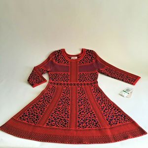 Gianni Bini Sz L Red Knit long Sleeves Aline Dress